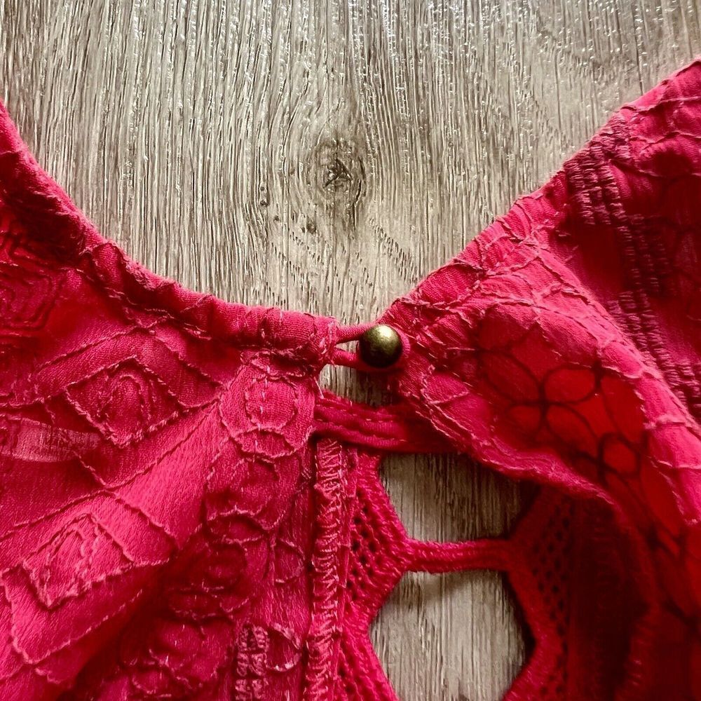 Free People Pink Rose Women's Size 0 Wherever You Go Crocheted Mini Dress Pocket - Picture 10 of 10